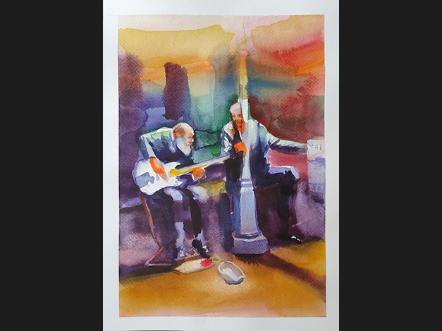 Musicians under the street lamp I